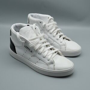 Adidas‎ Original Sleek Mid White Black Leather Sneakers Women's Size 6.5 Casual